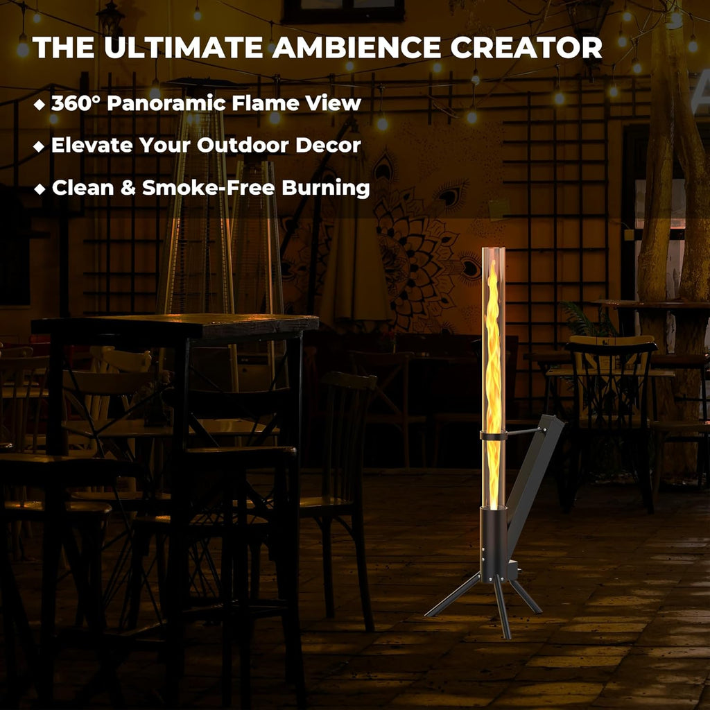 Outdoor Wood Pellet Fire Pit - Decorative Glass Tube Torch with Spiral Flame