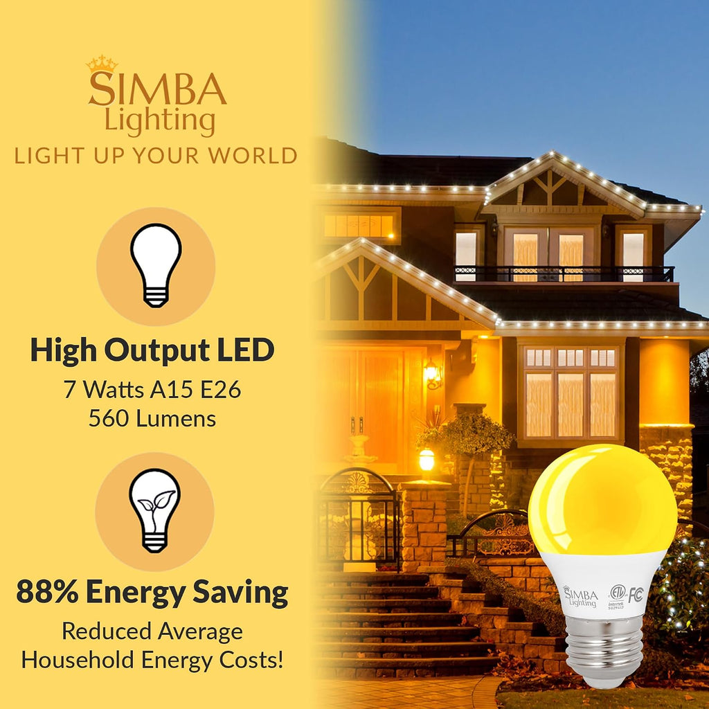 LED Bug Non-Attracting A15 Yellow Bulb ETL Listed 7W, 4 Pack