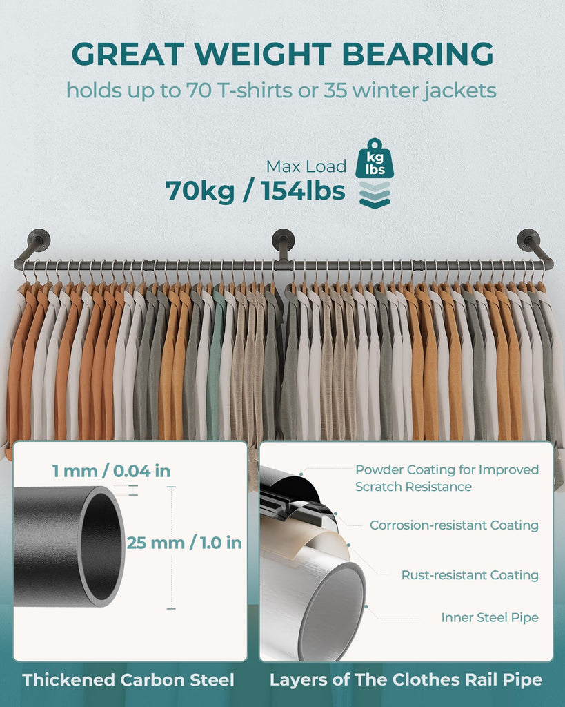 65.7" Heavy Duty Industrial Pipe Clothes Rack for Hanging Clothes