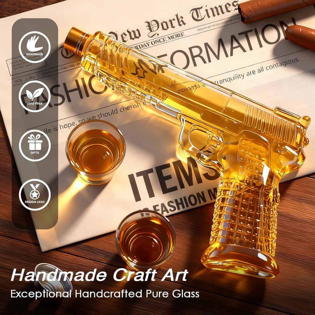Gifts for Men Dad, 10.5oz/300ML 【Handcrafted】Gun Whiskey Decanter Set with Shot Glass, Unique Birthday Gifts for Men - Set of 4