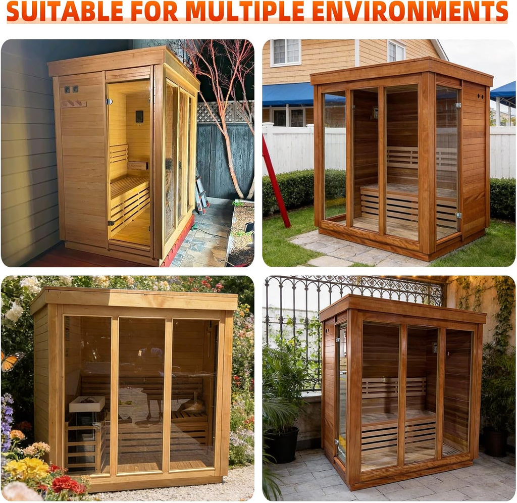 Outdoor 3-4 Person Steam Sauna, Canadian Red Cedar Sauna Room , Withstand Outdoor Temp 6KW ETL Heater 220V/195°F