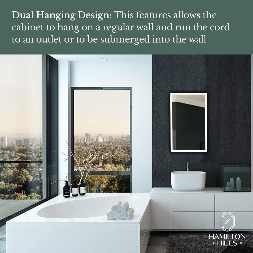 Bathroom Mirror with Storage - Wall Mounted Medicine Cabinet with 4 Glass Shelves and LED Backlighting - Modern