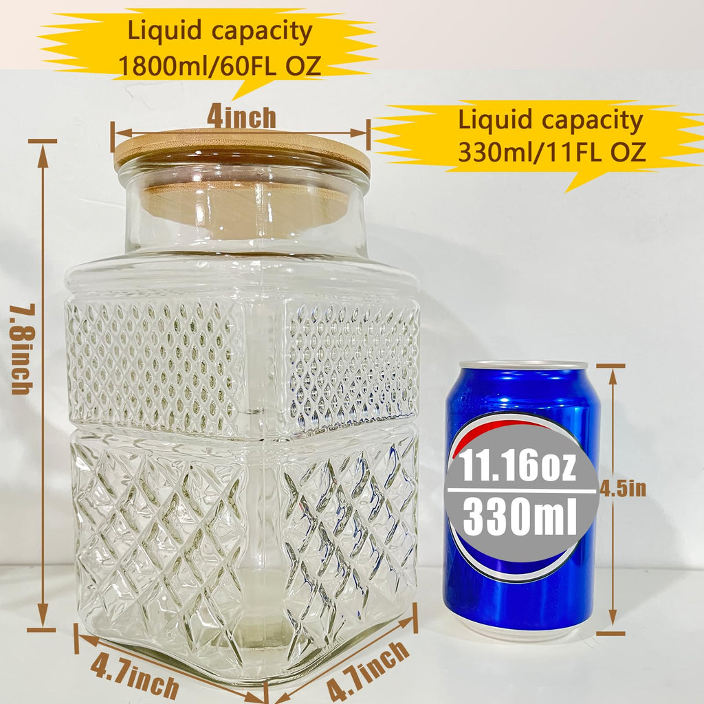 60oz Square Glass Storage Jars with Airtight Lids and Spoon