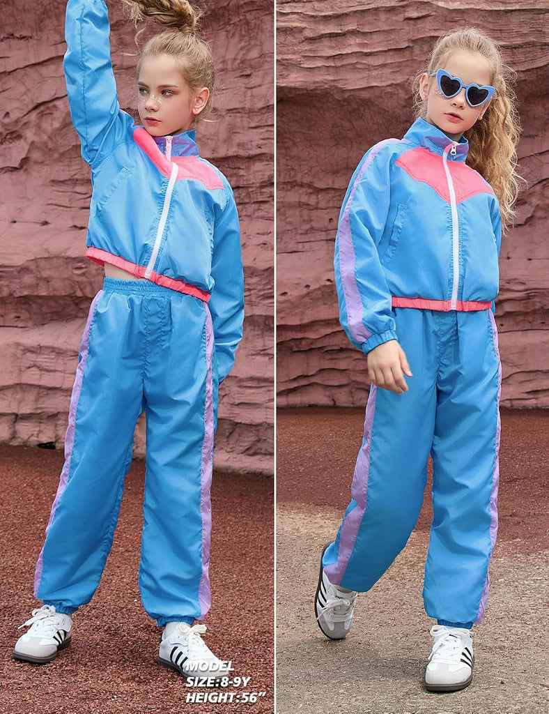 Girls' Clothing Sets 2 Piece 80s 90s Outfits Neon Jacket Pants Hip Hop Dance Outfits for Girls Tracksuit Set