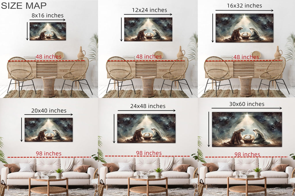 Large Jesus Nativity Canvas Wall Art, Spiritual Christian Religious Canvas Prints, Starry Night Faith Wall Decor