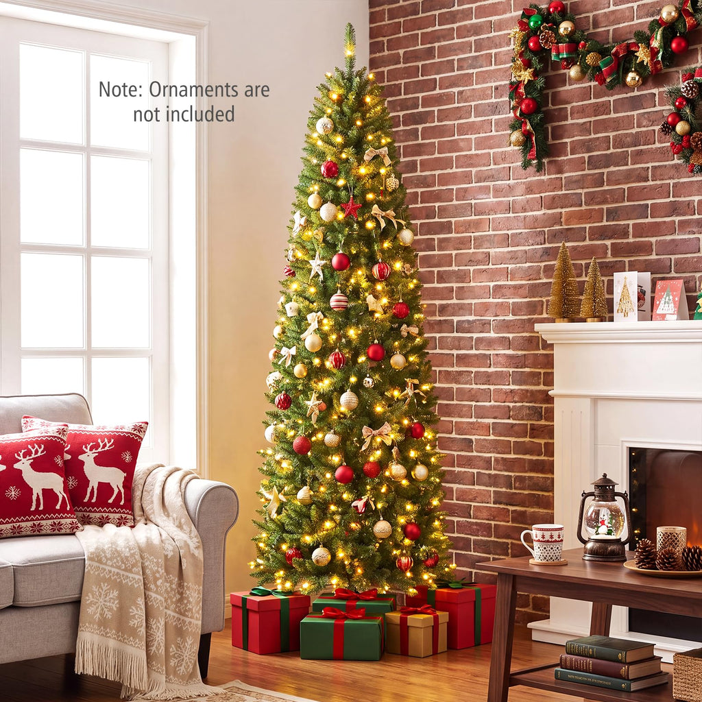 7ft Pre-Lit Pencil Christmas Tree with 350 Warm White LED Lights