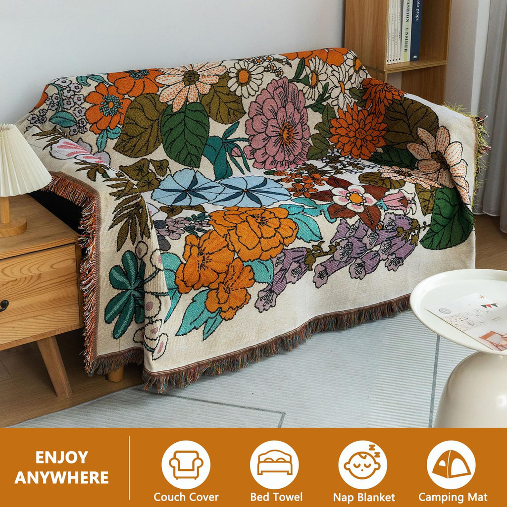 Floral Couch Cover Blanket Botanical Farmhouse Throw Covers for Sofa Couch Loveseat Cover for 2 Cushion Couch Vintage