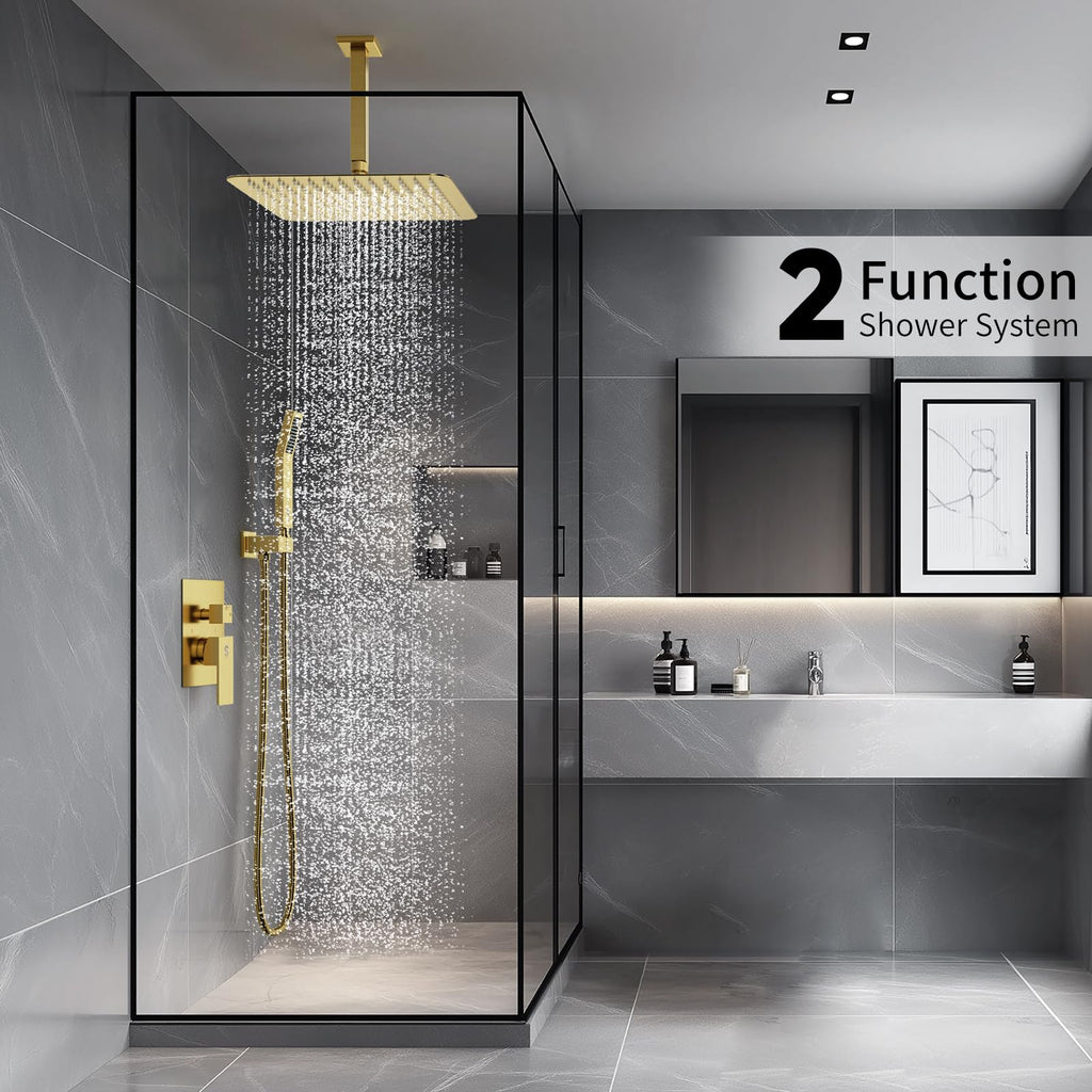 12 Inch Ceiling Mount Rain Shower System,Brushed Gold