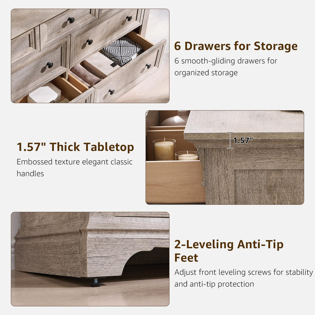 Farmhouse 7 Drawers Dresser 54"W Wood Chest of Drawers