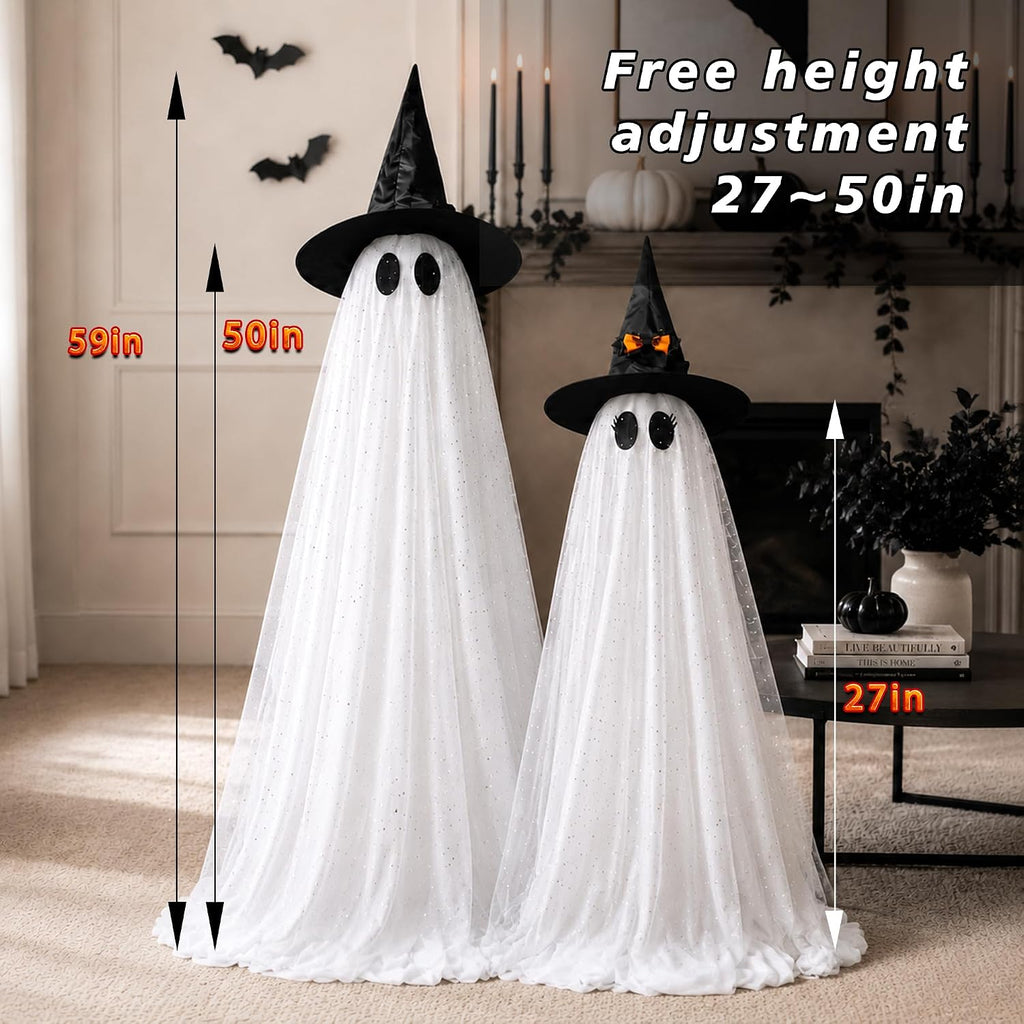 2Packs Halloween Decorations Outdoor,Halloweens Party Decoration Indoor,Spooky Ghost with Remote Control String - Set of 2