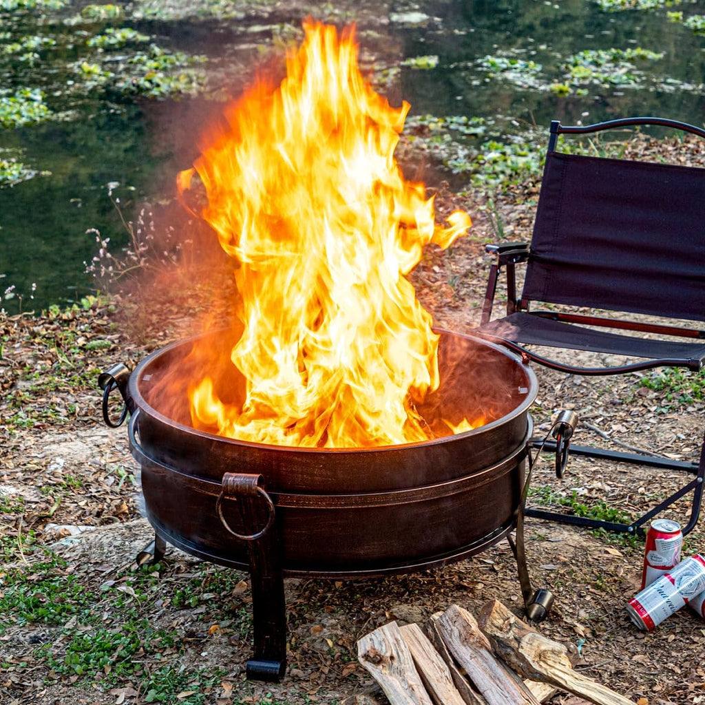 36 Inch Fire Pit with Grill & Lid, Fireplace & Round Table & BBQ 3 in 1 Fire Pit,Heavy Duty Wood Burning Fire Pits for O