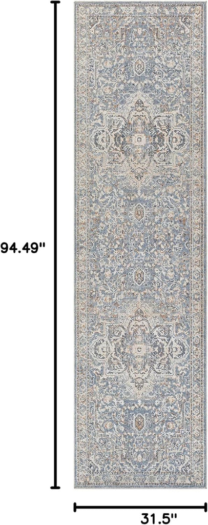 Warminister Hallway, Kitchen Runner Rug - Medallion Floral Border Distressed Faded - Traditional Oriental
