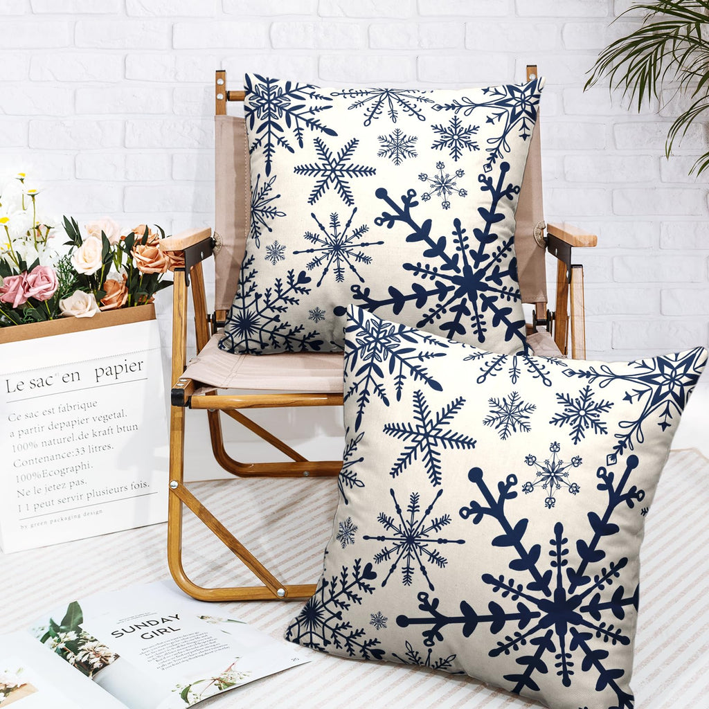 Winter Snowflake Pillow Covers 16x16 Set of 2 Christmas Home Decor