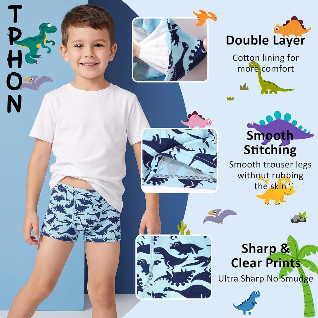 Boys Boxer Briefs, Toddler Kids Soft Cotton Underwear 4/5 Pairs Little Big Boy Dinosaur Shark Shorts Set