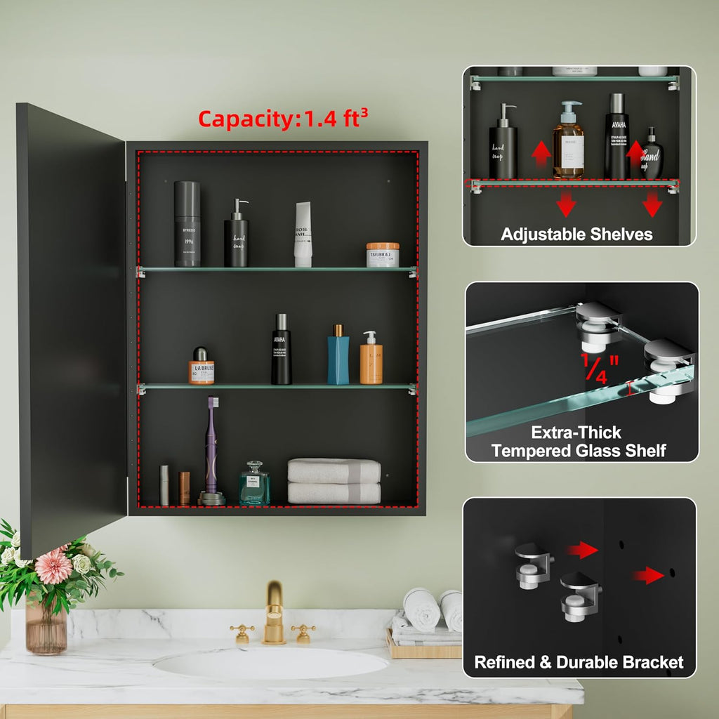 24 x 30 Inch Framed Medicine Cabinet Mirror, Recessed/Wall Mounted | Fully Assembled, Fits 23-3/8 x 28-13/16 Inch