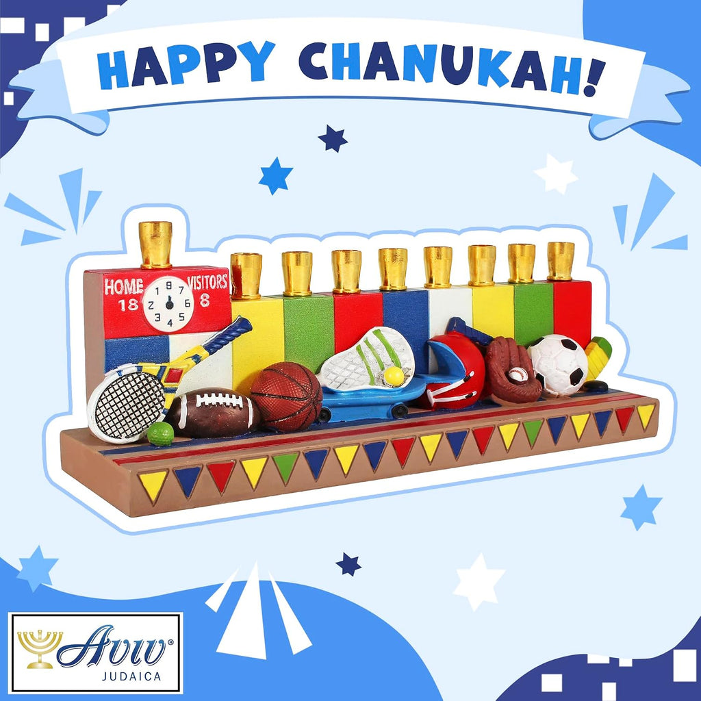 Hanukkah Sports for Kids Polyresin Chanukah Candles for Children 3D Sculptured Boys & Girls Ball Games Hanukkiah