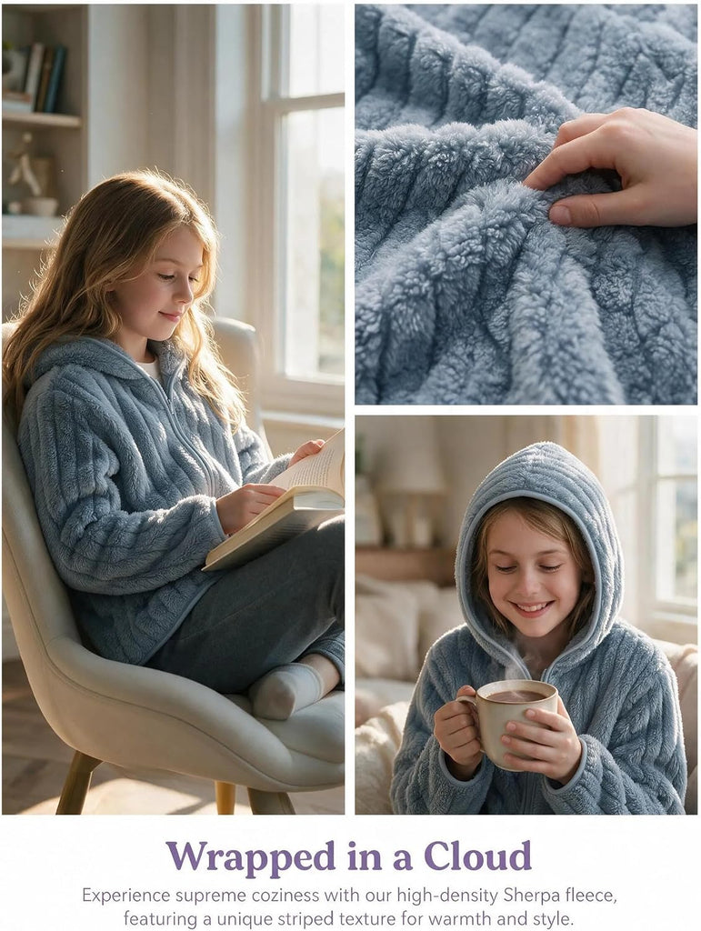 Girls Zip Up Hoodie Fall Fleece Lightweight Jacket for Kids Winter Fashion Sherpa Coat with Pocket