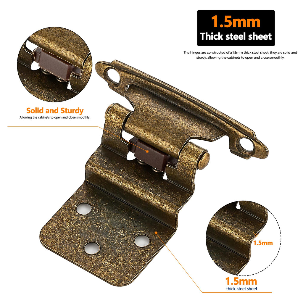 3/8" Inset Antique Brass Cabinet Hinges 30 Pack (15 Pairs)