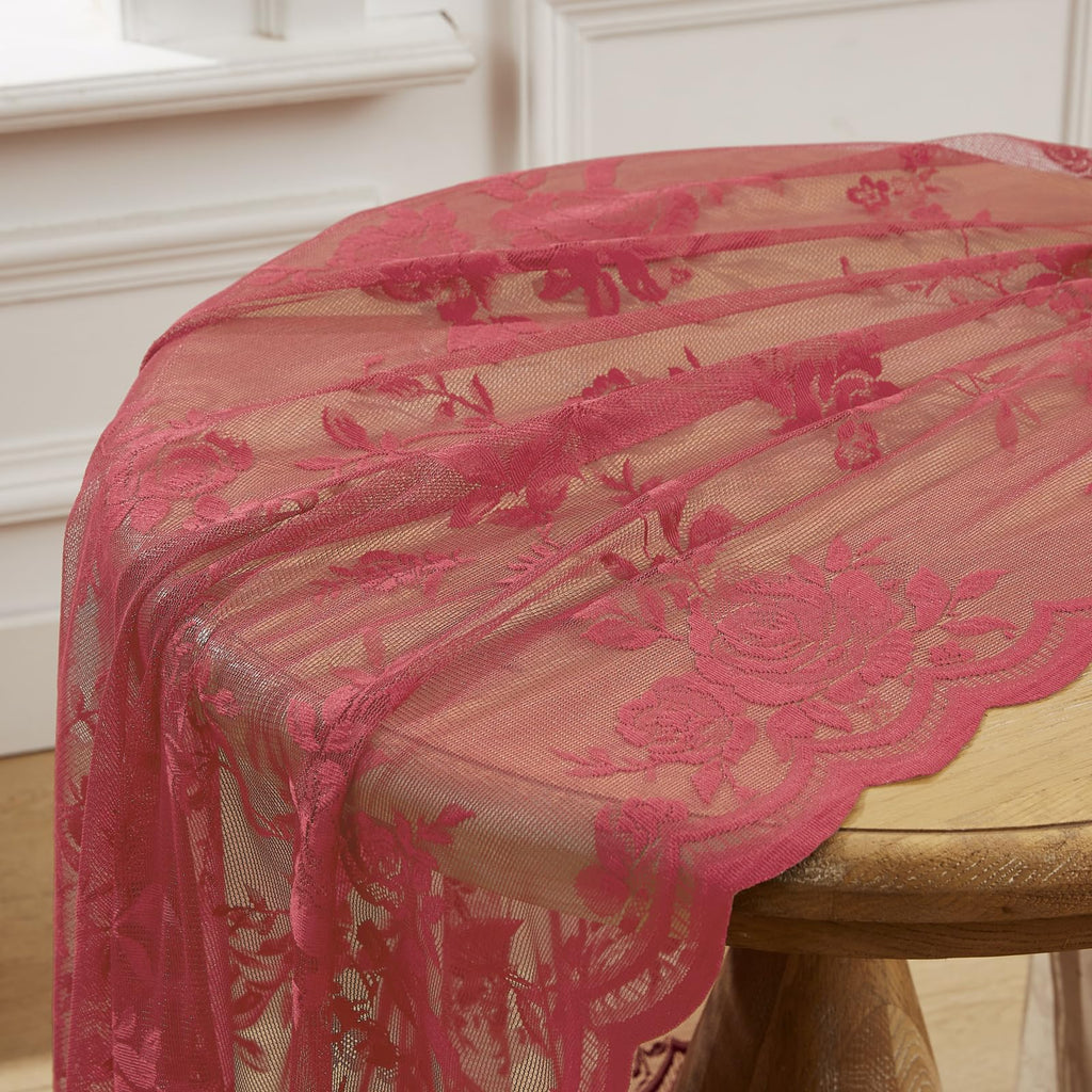 Coral Lace Curtains 108 Inches Long 2 Panels Rod Pocket Large Floral Embroidery Light Filtering Privacy Vintage