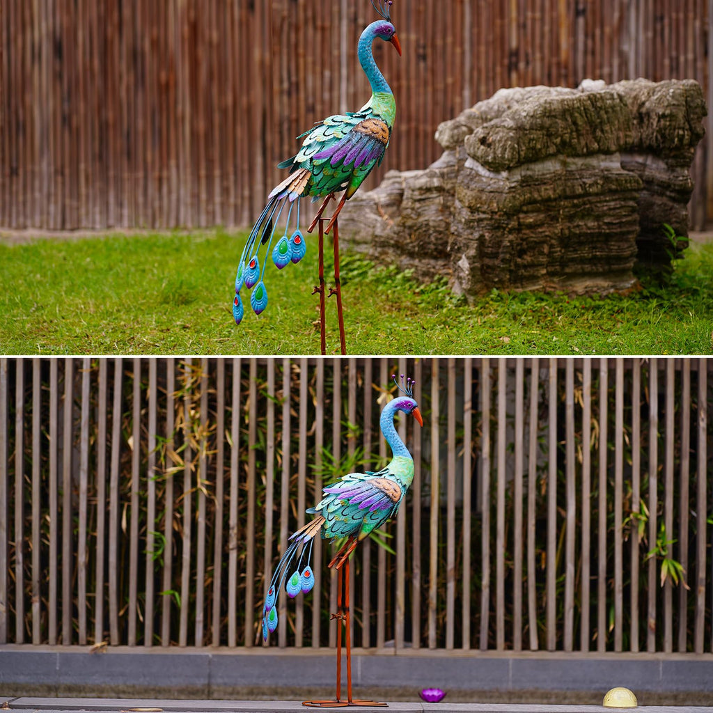 Peacock Metal Garden Statue: Large Colorful Bird Sculptures