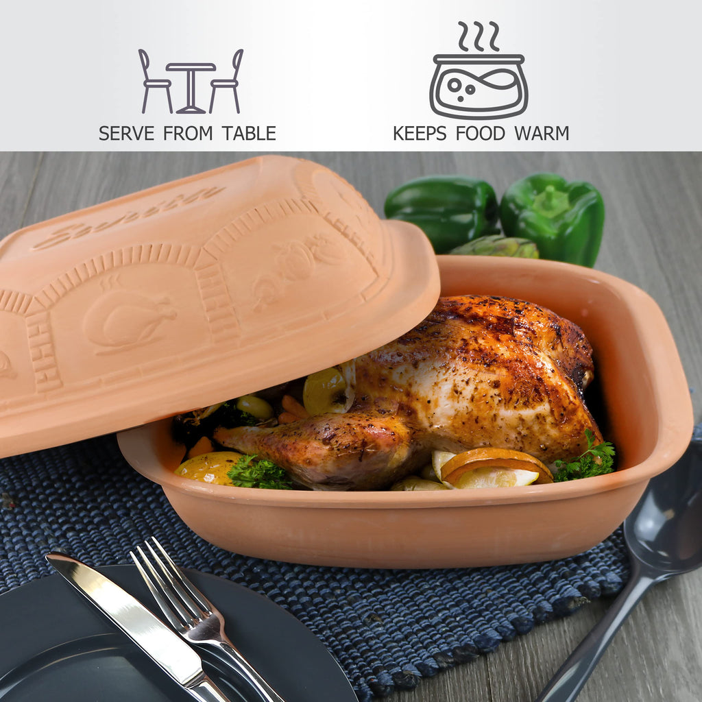 Eurita Clay Roaster, 4 Quart, 3.78 Litres, Non-Stick Earthenware, Toxin-Free, Healthy Clay Pot Cooking, Versatile