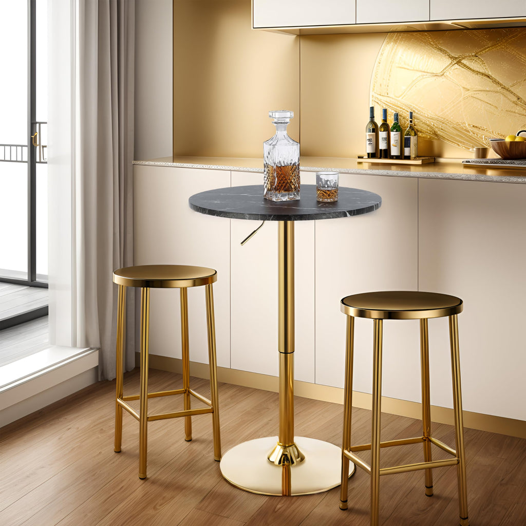24" Round Cocktail Bar Table with Metal Base, Tall Bistro Pub Table, Adjustable 27.9"-35.4" Counter Bar Height, Easy