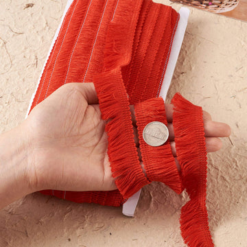 Fringe Trim Tassel 1 Inch Polyester Fibre Lace Ribbon Trim for Sewing Clotheing Home Decors, Dark Red - 27 Yards