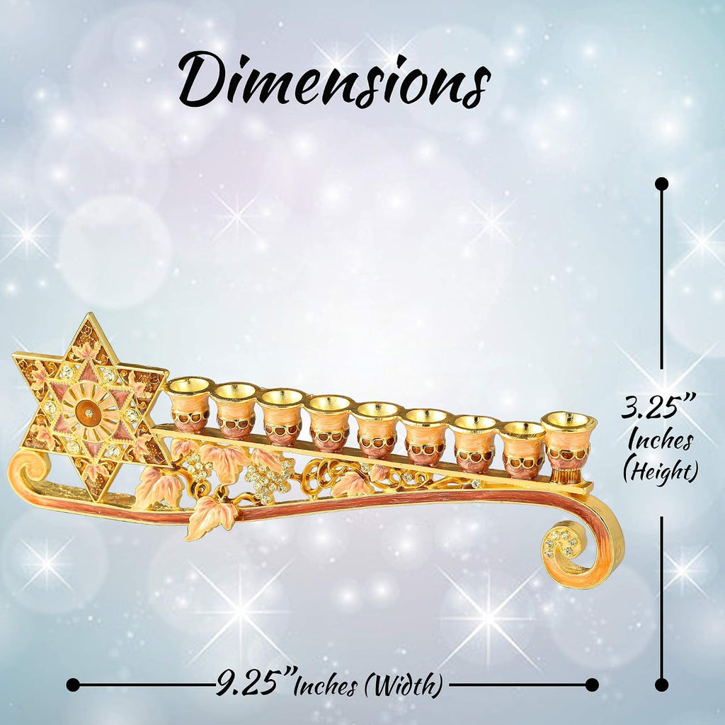 9.25 Inch Long Hand Painted Enamel Candelabra Embellished with a Star of David Design and Embellished with Gold