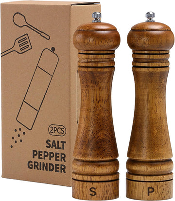Wooden Salt and Pepper Grinder Set, Premium Oak Wood Salt Grinders Shakers, Manual Pepper Mill with S and P - Set of 2