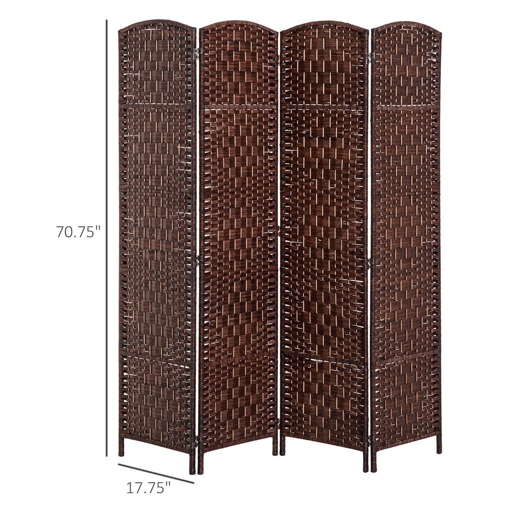 Room Divider 4-Panel, 6FT-Tall Folding Privacy Screen, Brown