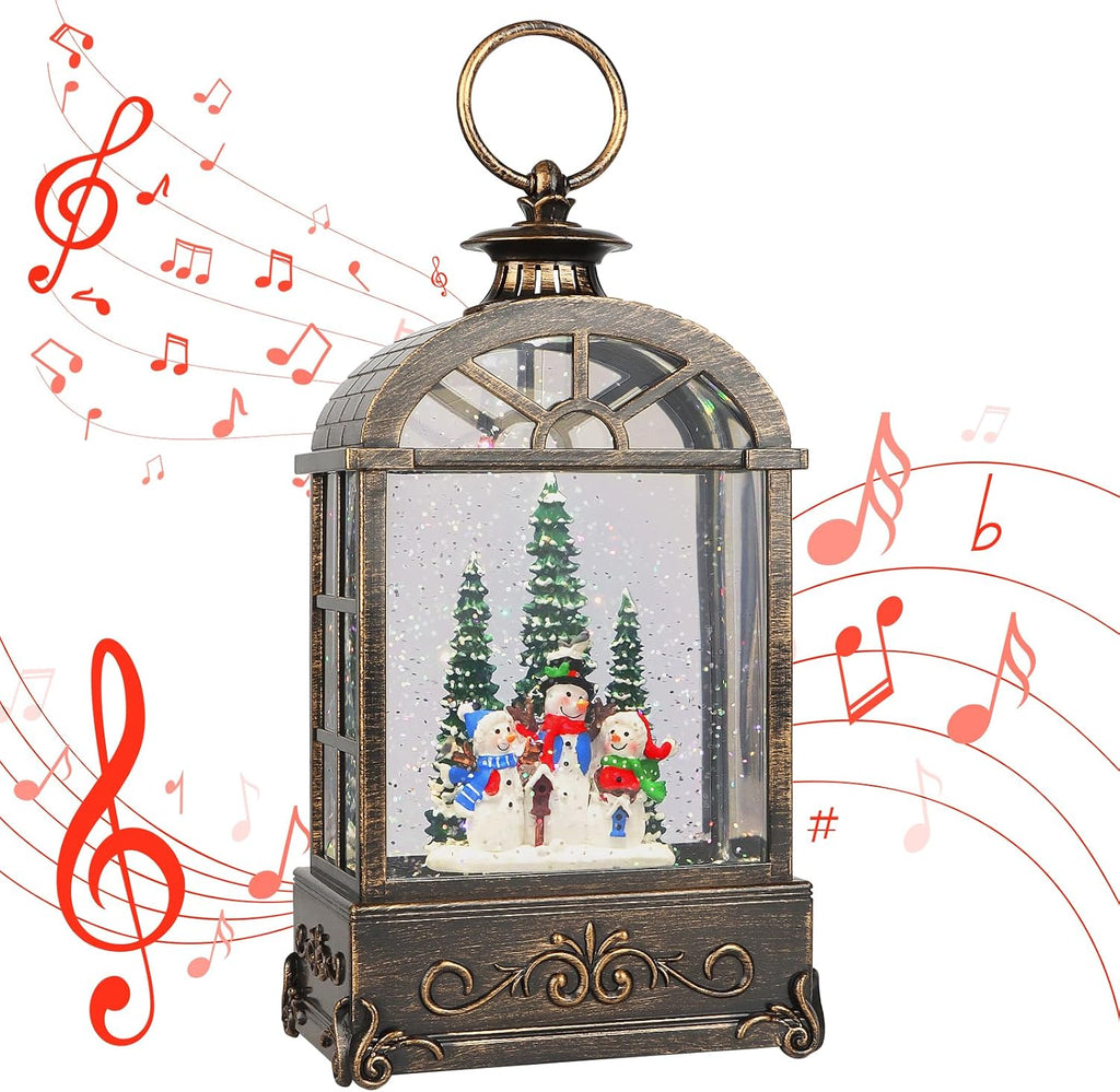 Christmas Snow Globe Lantern,Christmas Decorations Indoor ,with 6 Hour Timer Musical Snow Globes,Battery Or USB