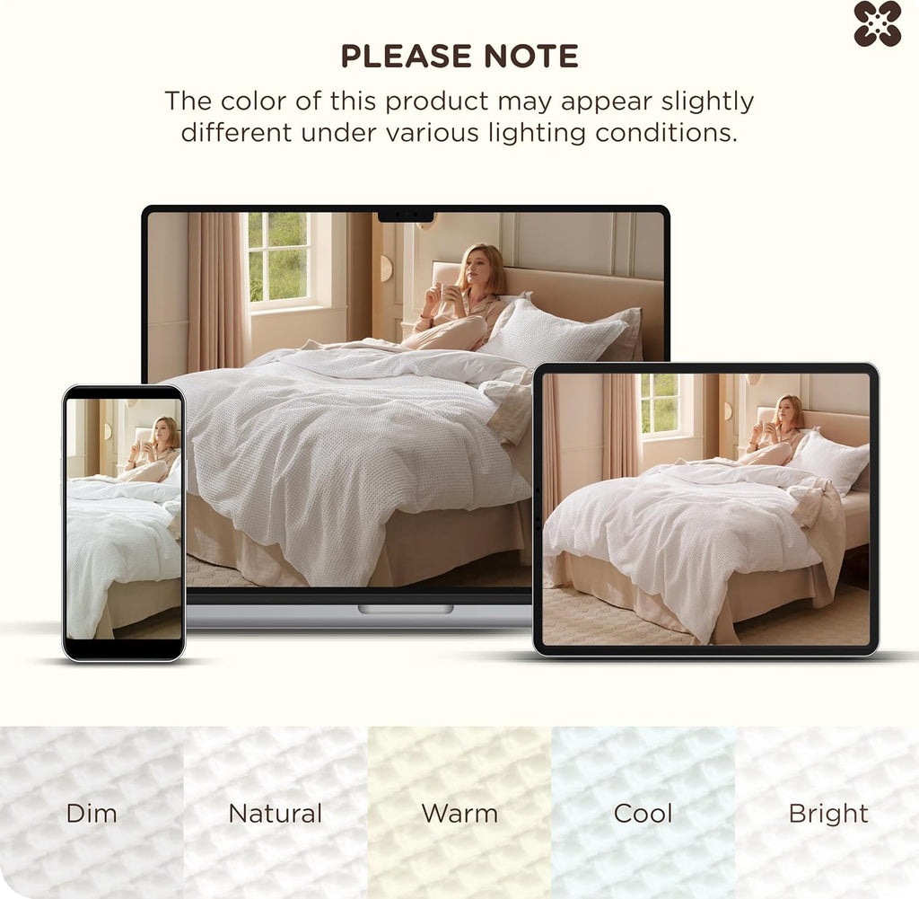 Cotton Duvet Cover King - 100% Cotton Waffle Weave Coconut White Duvet Cover King, PureWoven Breathable Bedding Set