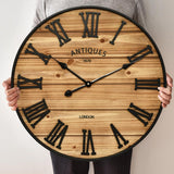 24 Inch Farmhouse Wall Clock - Antique Rustic Wood Finish, Silent Battery-Operated Timepiece with Stylish Decor