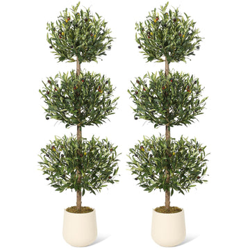 5FT Artificial Olive Tree, Triple Ball Topiary Fake Plants