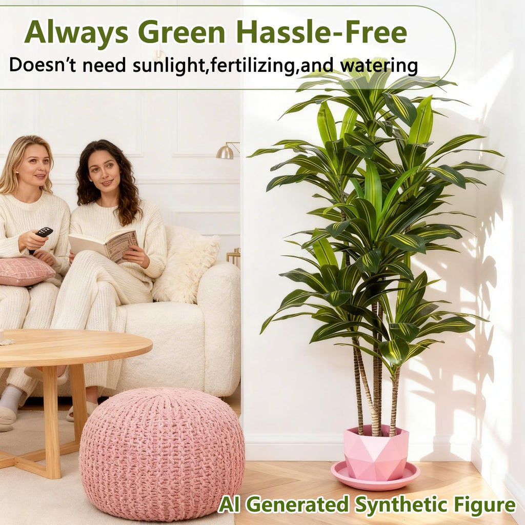 5ft Dracaena Artificial Plant - Large Tropical Indoor Fake Tree with Lifelike Leaves - Tall Faux Floor Plant in Pot