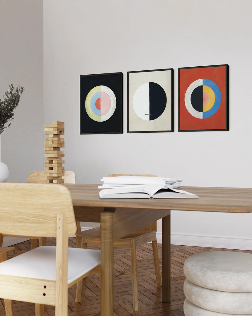 Modern Vintage Abstract Wall Art - Set of 3 Hilma af Klint Prints, Black Frame, 36x24