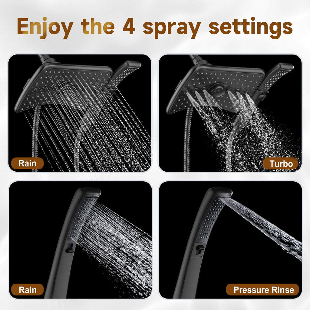High Pressure Dual Shower Head Combo with Rainfall & Handheld, 4 Spray Settings, Tool-Free Installation, 60"