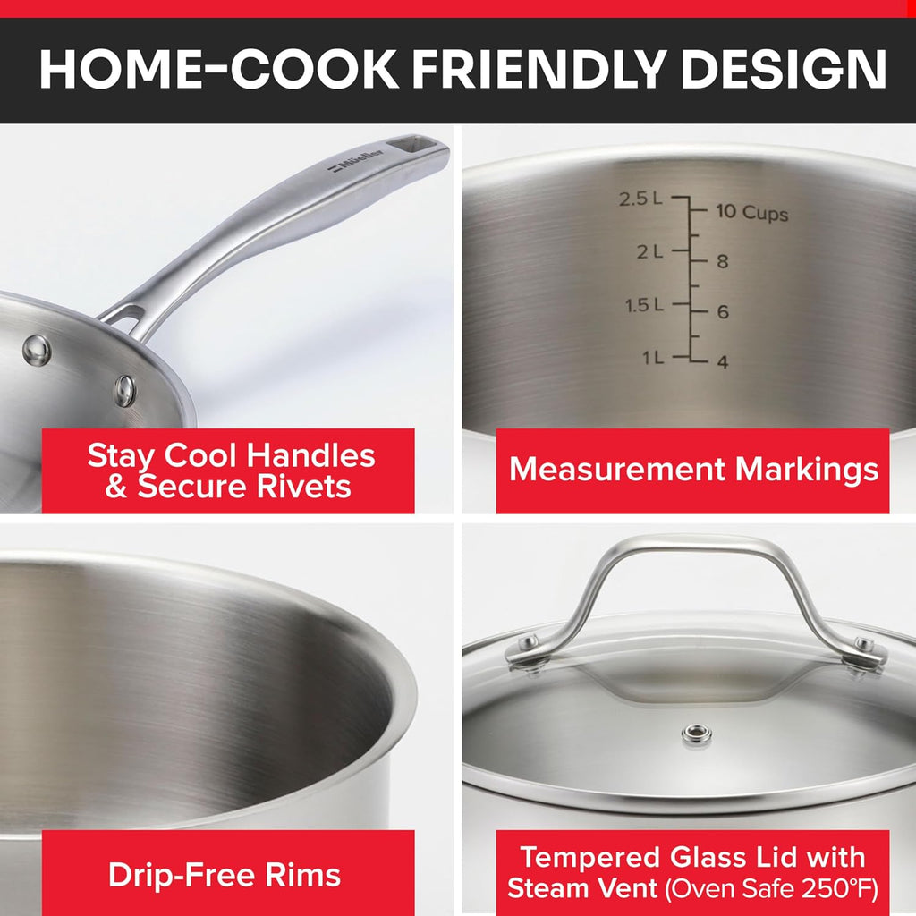 17-Piece Stainless Steel Pots and Pans Set, Tri-Ply Ultra-Clad Pro | Cookware Set, Induction Ready, Oven Safe