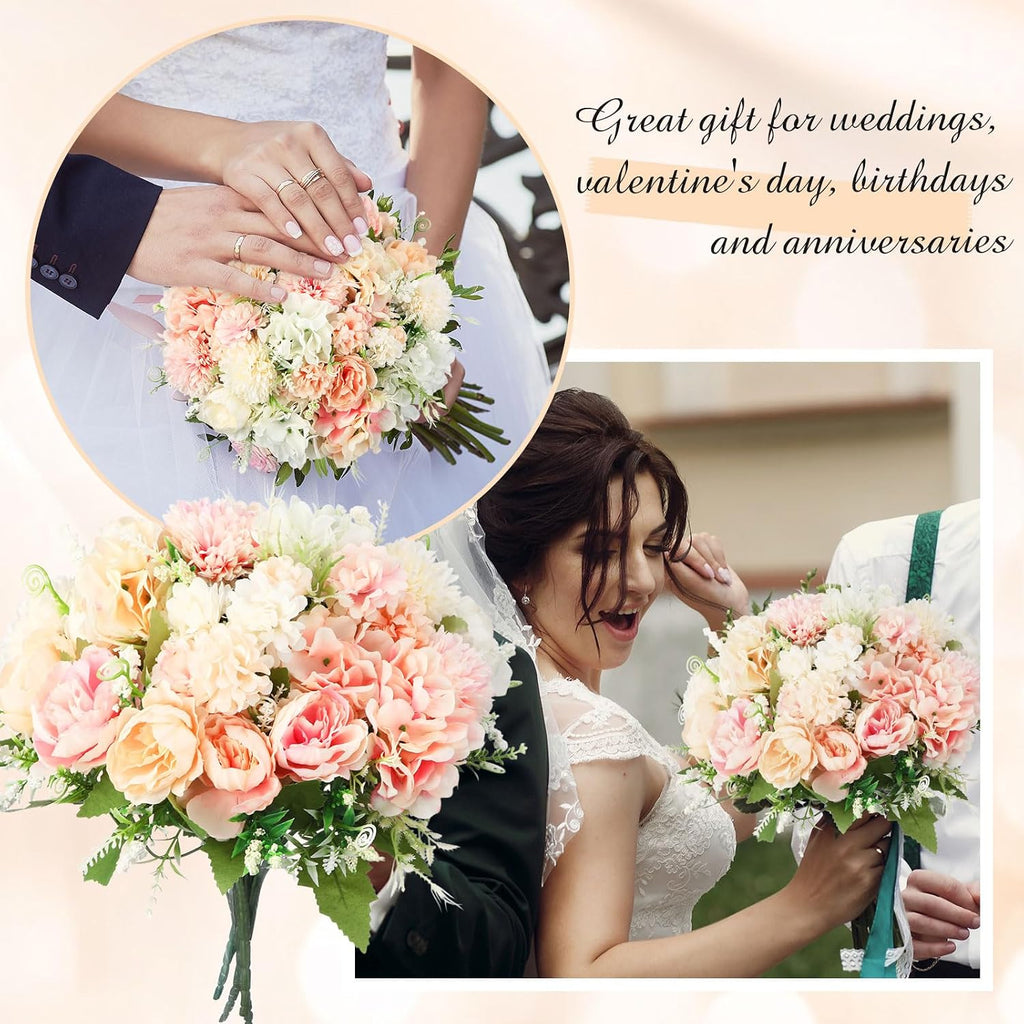 Bundles Artificial Flowers Bouquet Silk Peonies, White,Pink - Set of 6