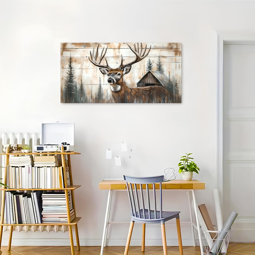 Wildlife Deer Wall Art Farmhouse Cabin Wall Decor Rustic Deer Picture Barn Wall Decor Living Room Home Decorations