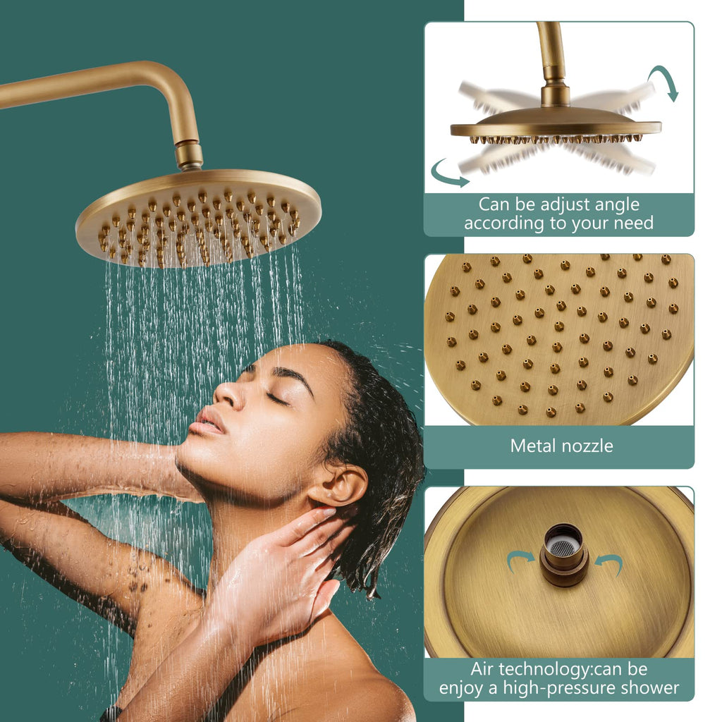 Dual Shower System, 8 Inch Rain Head, Handheld, Antique Brass