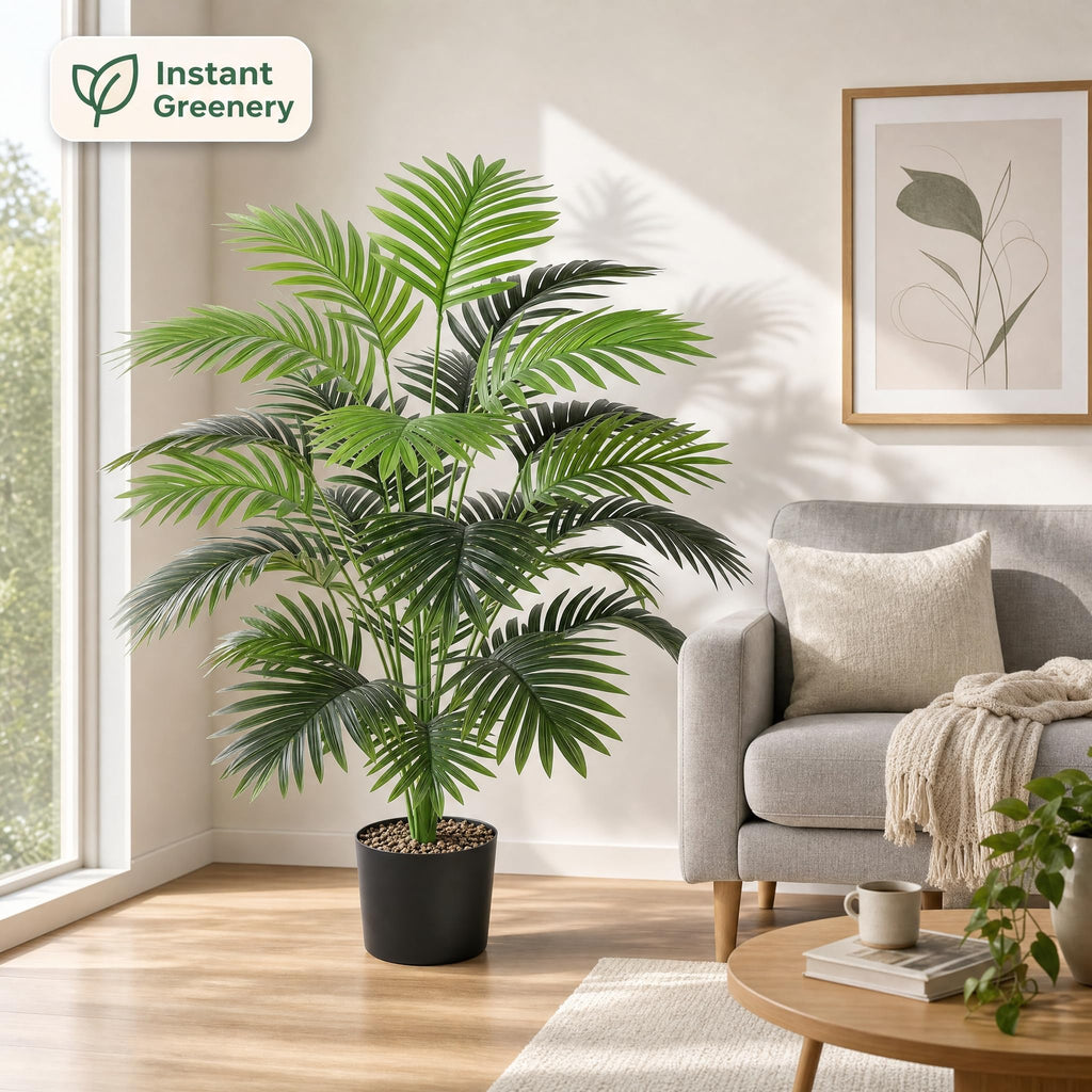 40" Artificial Potted Plants Fake 24 Trunks Areca Palm Tree for Indoor Outdoor Floor Plant Front Porch Home Decor