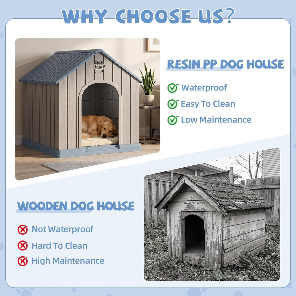 43 Inch Large Dog House Outdoor/Indoor, Plastic, Blue