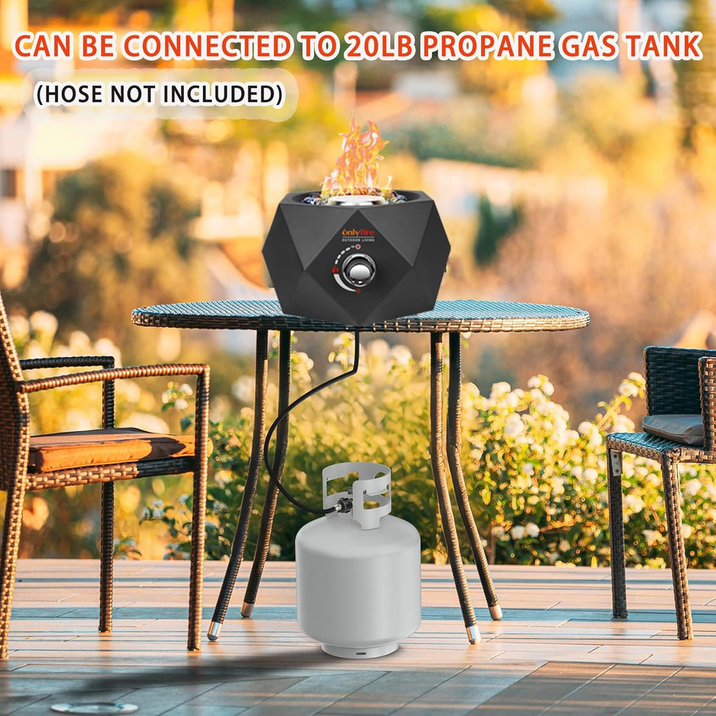 14” Modern Tabletop Fire Pit for Table with Umbrella Hole, Portable Gas Firepit for 1lb Propane Gas