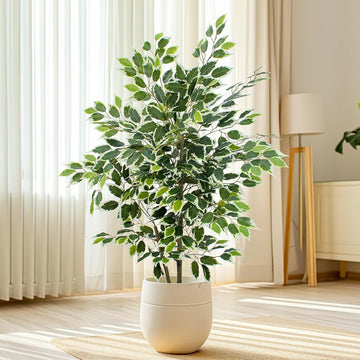 Artificial Ficus Tree - 4 FT Tall Silk Fake Tree with Pot - Lifelike Foliage & Branches Decor