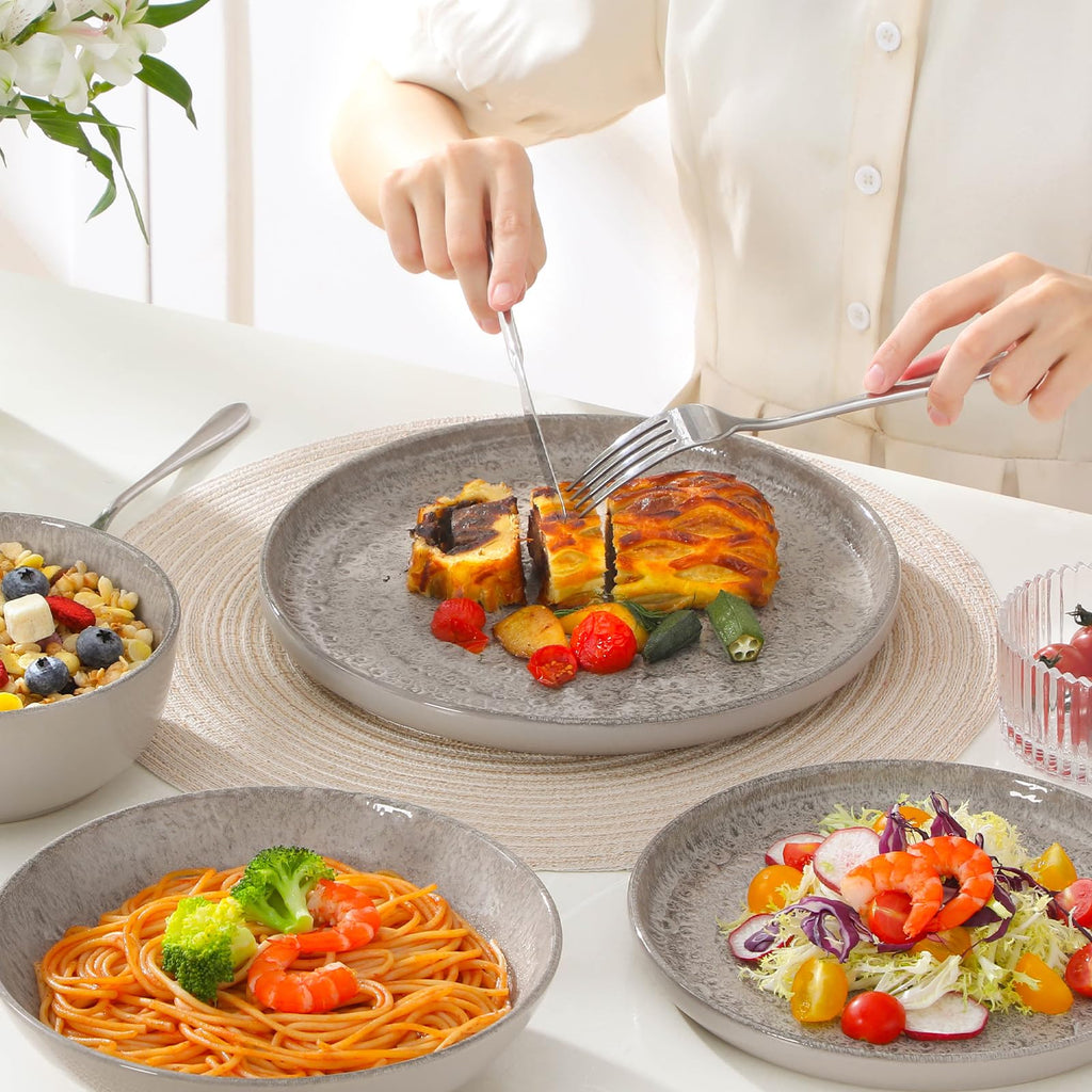Reveal Ceramic Plates and Bowls Set for 6, 24-Piece Dinnerware Set