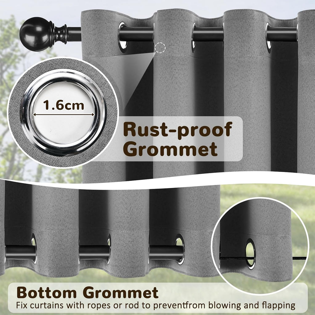Linen Outdoor Curtains Waterproof with Zipper Blackout Curtains 2 Panels Top & Bottom Grommet Patio Outdoor Privacy