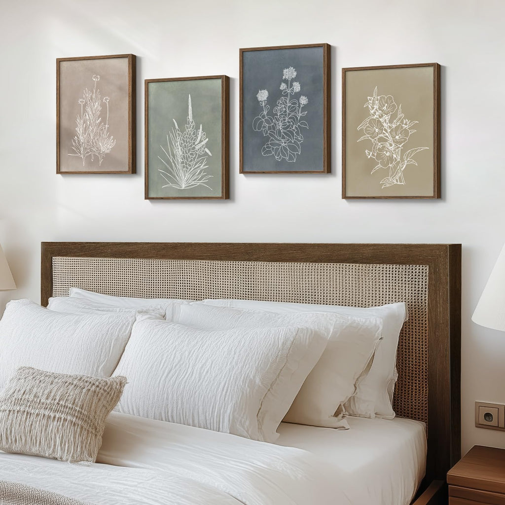 Framed Boho Neutral Botanical Wall Art, 4 Piece 12x16 In