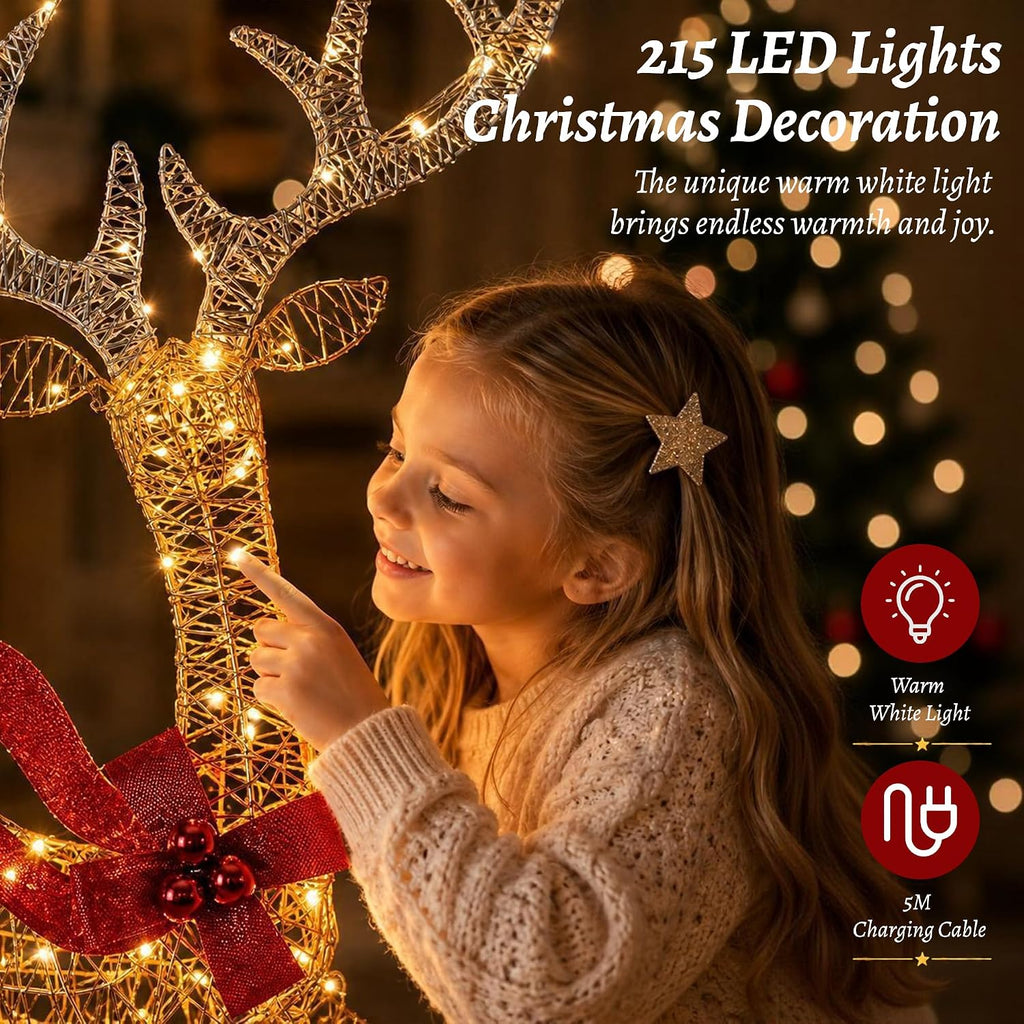 4.83FT 3-Piece Large Lighted Christmas Deer Family Set Rose Gold