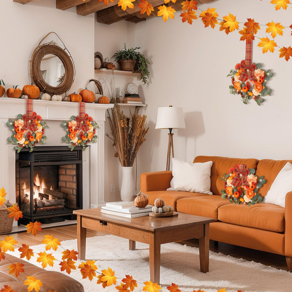 4 Pcs 9" Fall Mini Wreaths Pumpkin Eucalyptus Wreath